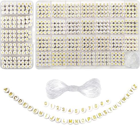TOAOB 1940pcs Acrylic Alphabet Beads 4x7mm White Round Letter Beads Sorted Letter Heart Number Beads with Elastic String for Bracelets Jewelry Making in Kuwait