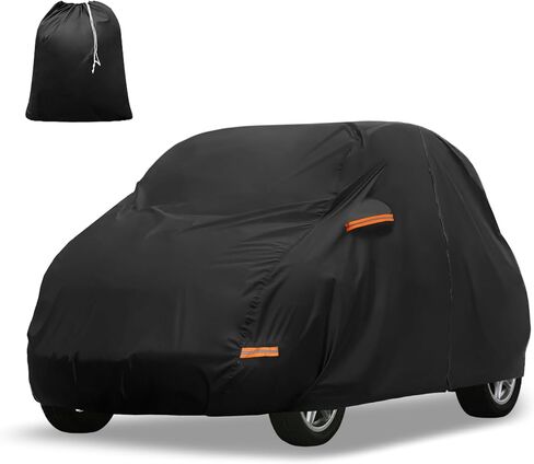 غطاء سيارة X AUTOHAUX لـ Smart Fortwo 2007-2023 210D-PU Oxford غطاء سيارة كامل خارجي لجميع الأحوال الجوية مقاوم للماء وحماية ضد الرياح مع سحاب باب السائق أسود in Saudi Arabia