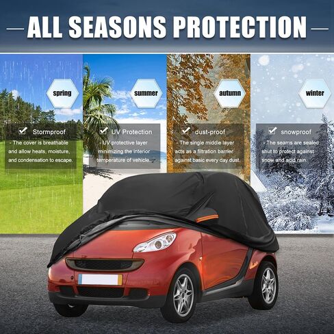 غطاء سيارة X AUTOHAUX لـ Smart Fortwo 2007-2023 210D-PU Oxford غطاء سيارة كامل خارجي لجميع الأحوال الجوية مقاوم للماء وحماية ضد الرياح مع سحاب باب السائق أسود in Saudi Arabia