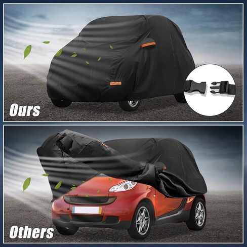 غطاء سيارة X AUTOHAUX لـ Smart Fortwo 2007-2023 210D-PU Oxford غطاء سيارة كامل خارجي لجميع الأحوال الجوية مقاوم للماء وحماية ضد الرياح مع سحاب باب السائق أسود in Saudi Arabia