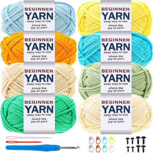 8 Pack Beginners Yarn for Crocheting, 8x50g Easy-to-See Stitches Chunky Thick Cotton-Nylon Blend Soft Yarn for Beginner Crocheting Christmas Crochet Kit Gifts (525 Yards) in Saudi Arabia
