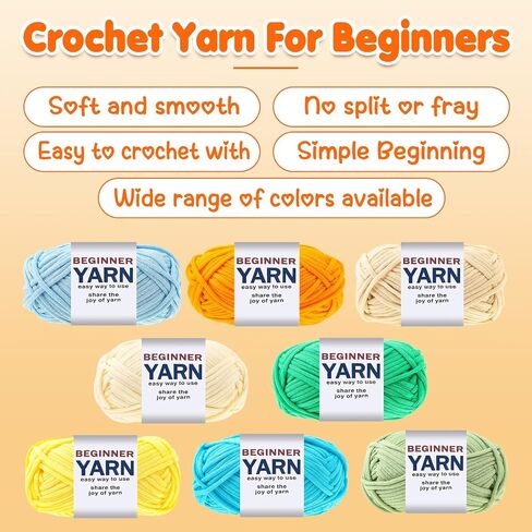8 Pack Beginners Yarn for Crocheting, 8x50g Easy-to-See Stitches Chunky Thick Cotton-Nylon Blend Soft Yarn for Beginner Crocheting Christmas Crochet Kit Gifts (525 Yards) in Saudi Arabia