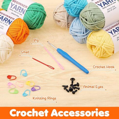 8 Pack Beginners Yarn for Crocheting, 8x50g Easy-to-See Stitches Chunky Thick Cotton-Nylon Blend Soft Yarn for Beginner Crocheting Christmas Crochet Kit Gifts (525 Yards) in Saudi Arabia