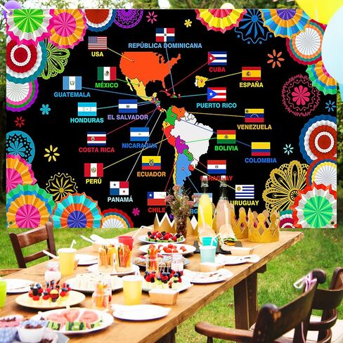 Avezano Hispanic Honerage Month Banner National Hispanic Honarage Decorations American Backdrop Banner Spanish Decortations (6 × 3.6 قدم) in Saudi Arabia