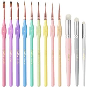 Nicpro 10PCS Micro Fine Detail Paint Brush Set, Macaron Pastel Small Miniature Fine Tip Detail Brushes Kit for Acrylic Oil Watercolor, Craft, Models, Rock Painting, Paint by Number in Kuwait