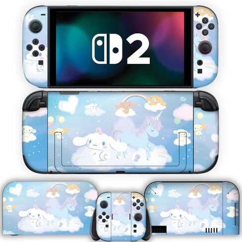 BelugaDesign Fat Cat Switch Skin | Pastel Sticker Wrap Vinyl Decal | Kawaii Cute Cutecore Animal Leaves Cartoon Full Set Compatible with Nintendo Switch 1 (Switch Standard, Multicolored) in Kuwait
