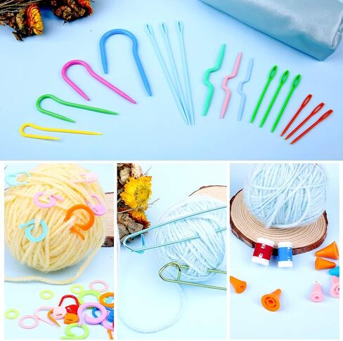 18 PCS Knitting Stitch Holders,6 Sizes Yarn Stitch Holder Set for Crochet Knitting Needle Aluminum Stitch Holders Safety Pins with 100 Locking Stitch Markers in Kuwait