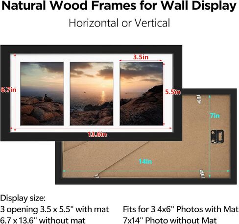 KINLINK A2 Picture Frames Black, Wood Frames with Acrylic Plexiglass 16.5 x 23.5 Frame for Pictures A3 with Mat or A2 without Mat Wall Mounting Display, Set of 2 in Kuwait