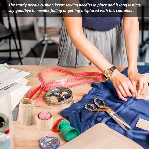 حالة خياطة خشبية ، حالة تخزين إبرة الخياطة المحمولة مع 12 إبر ، ومنظم حرفي لحامل الإبرة المحمولة للتطريز والحياكة والخياطة (الأزرق) in Kuwait
