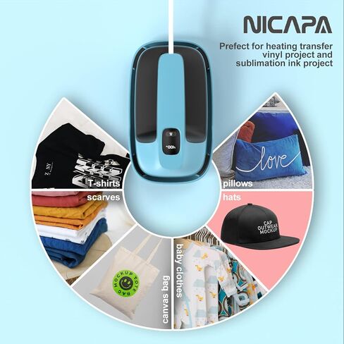 ماكينة ضغط حراري صغيرة من NICAPA للقمصان والأحذية والقبعات الصغيرة لمشاريع الفينيل HTV الصغيرة المحمولة لمشاريع نقل الحبر التسامي ونقل التدفئة - أزرق in Kuwait