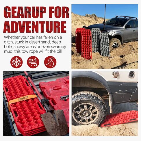 لوحات جر للطرق الوعرة من بانكر إندست مع قاعدة جاك، مسار استرداد الزوج 4 × 4 بساط جر إطارات الطوارئ لشاحنة جيب مع حقيبة - الرمل والطين ومسارات الثلج وسادة جر حمراء (الجيل السابع) in Kuwait