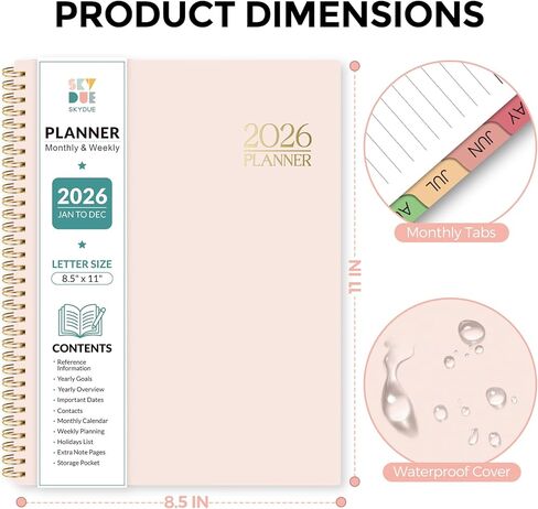 2026 Planner ، Weely and Monthly Planner ، يناير 2026 - ديسمبر 2026 ، مخطط أجندة Hardcover مع علامات تبويب شهرية ، تحديد الأهداف وإدارة الوقت للمحترفين والطلاب ، 8.5 × 11 " in Kuwait