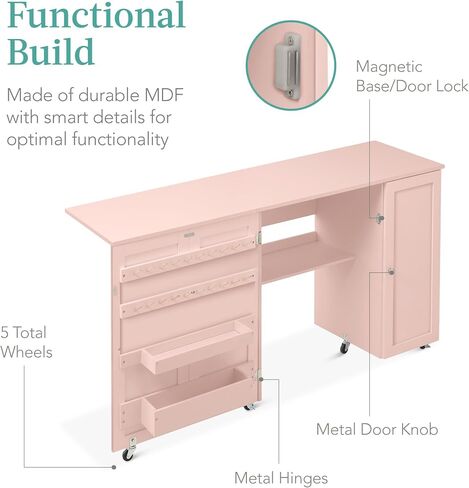 طاولة خياطة كبيرة قابلة للطي من Best Choice Products، محطة حرفية محمولة متعددة الأغراض ومكتب جانبي مع تصميم مضغوط، عجلات دوارة، أرفف تخزين، 2 صواني تخزين، أوتاد، أبواب مغناطيسية - أبيض in Kuwait