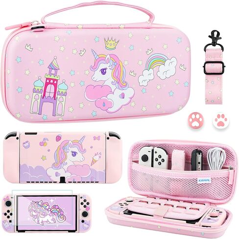 FUNDIARY Strawberry Carrying Case Set for Nintendo Switch OLED, Cute Accessories for Switch OLED with Hard Protective Case, Adjustable Shoulder Strap, Screen Protector and 2 Strawberry Thumb Caps in Saudi Arabia