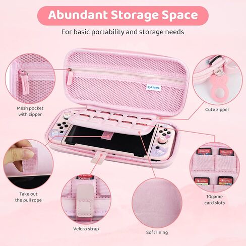 FUNDIARY Strawberry Carrying Case Set for Nintendo Switch OLED, Cute Accessories for Switch OLED with Hard Protective Case, Adjustable Shoulder Strap, Screen Protector and 2 Strawberry Thumb Caps in Saudi Arabia