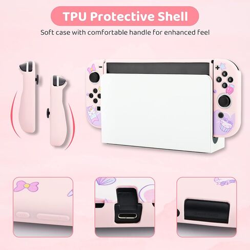 FUNDIARY Strawberry Carrying Case Set for Nintendo Switch OLED, Cute Accessories for Switch OLED with Hard Protective Case, Adjustable Shoulder Strap, Screen Protector and 2 Strawberry Thumb Caps in Saudi Arabia