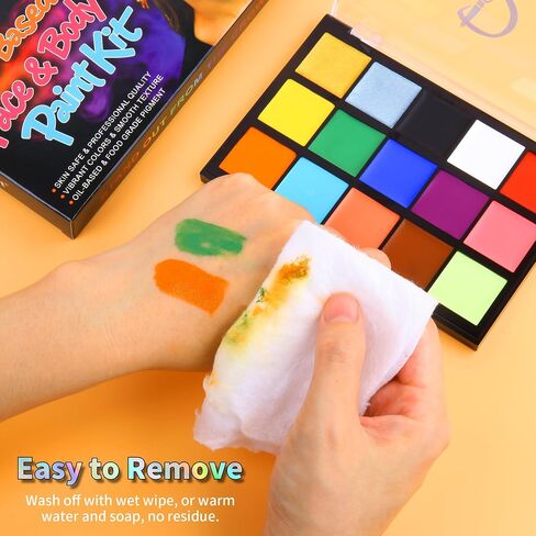 Drawdart 18 Color Professional Face Body Paint Kit| 15+3 Colors Face Painting Palette with 10 Artist Brushes & 2 Sponges, Facepaint Makeup Kit Ideal for Halloween SFX Cosplay Costume Makeup in Saudi Arabia