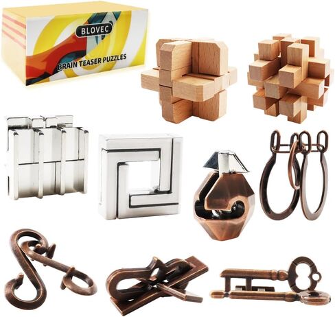 24pcs الألغاز الدعائية الدماغية للبالغين ، والألغاز العقل الخشبية والمعدنية القديمة ثلاثية الأبعاد interlock entlock iq guzzle box box for alwars in Kuwait