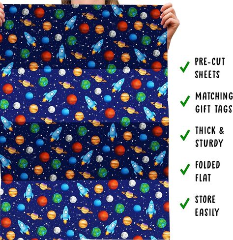 CENTRAL 23 Galaxy Wrapping Paper - 6 Sheets of Birthday Gift Wrap - Space Wrapping Paper - Blue Black - Recyclable - For Birthday Christmas Halloween Thanksgiving in Kuwait
