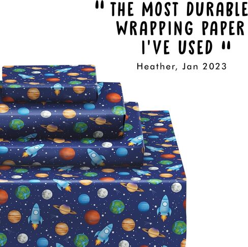 CENTRAL 23 Galaxy Wrapping Paper - 6 Sheets of Birthday Gift Wrap - Space Wrapping Paper - Blue Black - Recyclable - For Birthday Christmas Halloween Thanksgiving in Kuwait