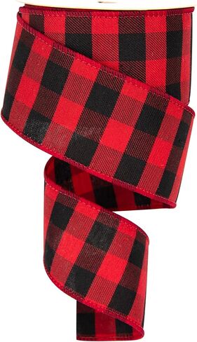 10 Yards Checked Wired Ribbon,2.5" Wide Buffalo Plaid Gingham Ribbon for Christmas Crafts Decoration, Wrapping Crafts （Black and Red） in Saudi Arabia