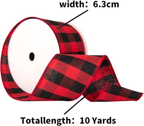 10 Yards Checked Wired Ribbon,2.5" Wide Buffalo Plaid Gingham Ribbon for Christmas Crafts Decoration, Wrapping Crafts （Black and Red） in Saudi Arabia