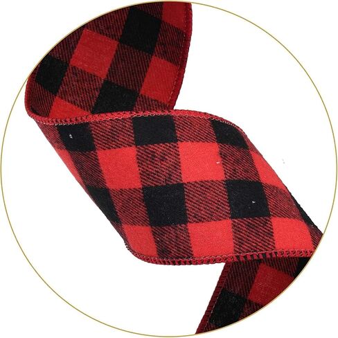 10 Yards Checked Wired Ribbon,2.5" Wide Buffalo Plaid Gingham Ribbon for Christmas Crafts Decoration, Wrapping Crafts （Black and Red） in Saudi Arabia