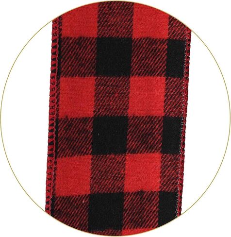 10 Yards Checked Wired Ribbon,2.5" Wide Buffalo Plaid Gingham Ribbon for Christmas Crafts Decoration, Wrapping Crafts （Black and Red） in Saudi Arabia