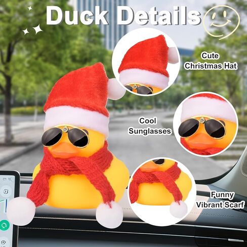 MuMyer Rubber Duck Car Ornaments Yellow Duck Car Dashboard Decorations for Christmas Decor and Home Decorations with Mini Hat Swim Ring Necklace and Sunglasses(Yellow&Yellow) in Kuwait