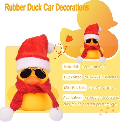 MuMyer Rubber Duck Car Ornaments Yellow Duck Car Dashboard Decorations for Christmas Decor and Home Decorations with Mini Hat Swim Ring Necklace and Sunglasses(Yellow&Yellow) in Kuwait