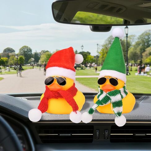 MuMyer Rubber Duck Car Ornaments Yellow Duck Car Dashboard Decorations for Christmas Decor and Home Decorations with Mini Hat Swim Ring Necklace and Sunglasses(Yellow&Yellow) in Kuwait