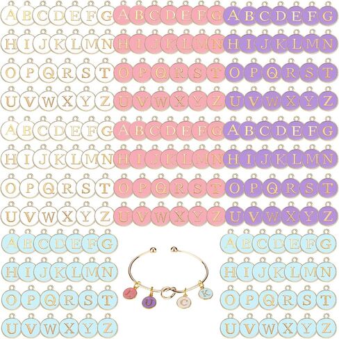 208 Pcs Metal Letter Charms for Jewelry Making Mix Initial Charms Double Side A-Z Alphabet Charms for DIY Bracelet Necklace Making, 8 Colors in Saudi Arabia