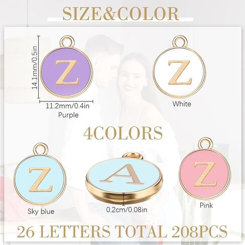 208 Pcs Metal Letter Charms for Jewelry Making Mix Initial Charms Double Side A-Z Alphabet Charms for DIY Bracelet Necklace Making, 8 Colors in Saudi Arabia