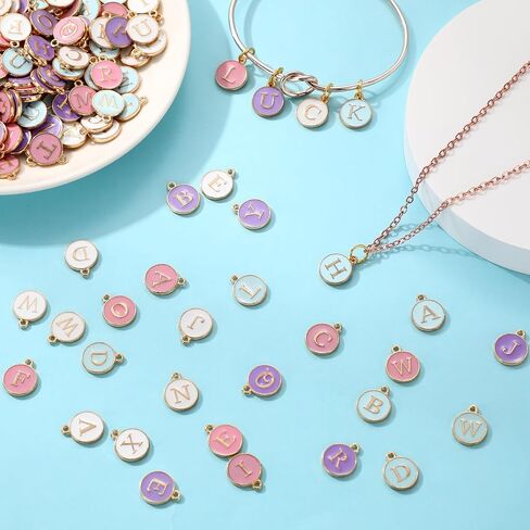 208 Pcs Metal Letter Charms for Jewelry Making Mix Initial Charms Double Side A-Z Alphabet Charms for DIY Bracelet Necklace Making, 8 Colors in Saudi Arabia