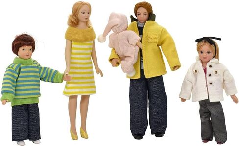 iLAND Dollhouse People بمقياس 1/12، دمية عائلة بيت الدمى بما في ذلك الأم والأب والبنات والرضع (العائلة الحديثة 5 قطع) in Kuwait