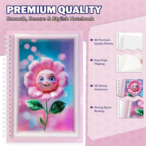 omatek smart technologies Spiral Notebook A5 – Cute Hardcover Spiral Notebook with 3D Glossy Cover, 80 Sheets – Kids, Girls & Boys School Note Book, Gift Notebook – Lovely Friends in Saudi Arabia