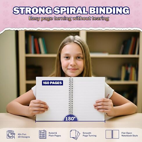 omatek smart technologies Spiral Notebook A5 – Cute Hardcover Spiral Notebook with 3D Glossy Cover, 80 Sheets – Kids, Girls & Boys School Note Book, Gift Notebook – Lovely Friends in Saudi Arabia