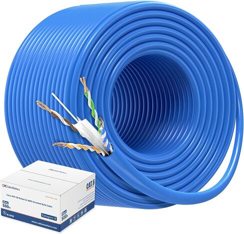 Cable Matters مدرج في قائمة UL 24 AWG، كابل إيثرنت نحاسي عاري Cat 6 بطول 500 قدم، تصنيف CM، UTP، أزرق (كابل Cat 6 بطول 500 قدم، بكرة Cat6، مجموعة كابل إيثرنت) in Kuwait