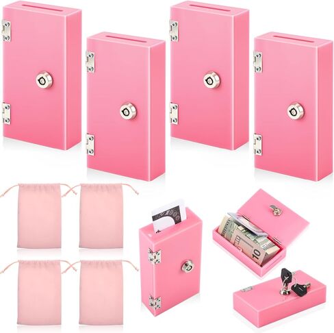 4 مجموعات مربع أكريليك للفائزين مع بنك الفائز في Velvet Bag مع مربع أموال كازينو آمن محمول لوقف الإدمان هدية (رمادي ، أسود ، أحمر ، وردي) in Kuwait