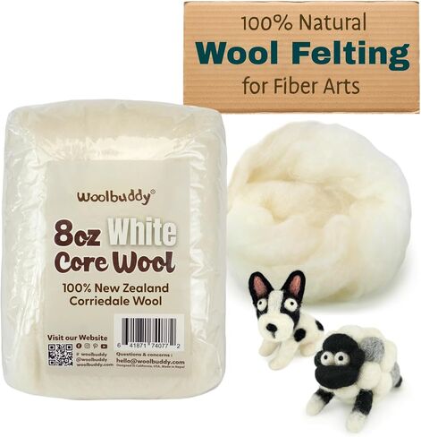 Woolbuddy Core Wool 8oz for Needle Felting (White), Corriedale Wool Roving in Saudi Arabia