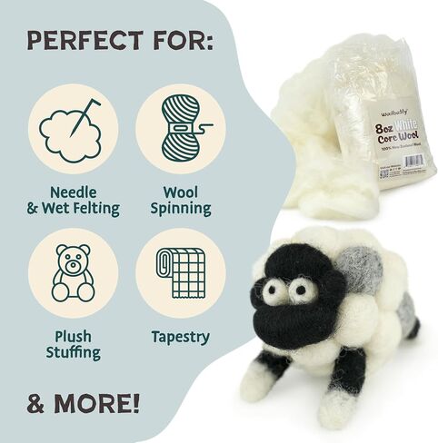 Woolbuddy Core Wool 8oz for Needle Felting (White), Corriedale Wool Roving in Saudi Arabia