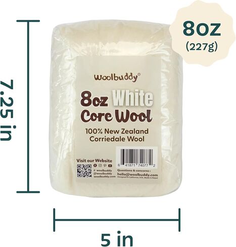 Woolbuddy Core Wool 8oz for Needle Felting (White), Corriedale Wool Roving in Saudi Arabia