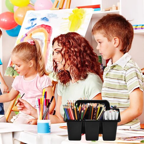 Alink Classroom Caddy Storage Basket مع مقبض ، 6 عبوات من مكتب الفنون البلاستيكية Caddy 4 Compartments for Kids ، Pency ، Crayon ، Marker ، Schools - Clear in Saudi Arabia
