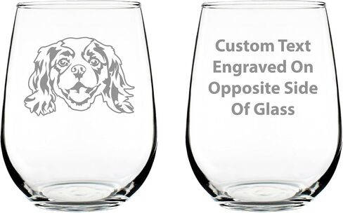 Cavalier King Charles Spaniel Stemless Wine Glass - Cute Dog Themed Decor and Gifts for Moms & Dads of Cavaliers - Large 17 Oz in Saudi Arabia