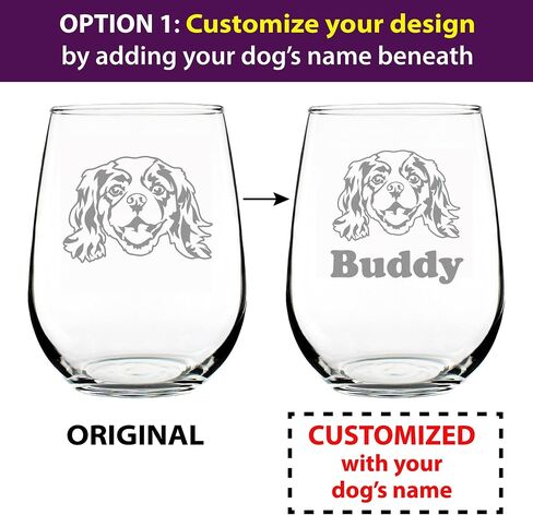 Cavalier King Charles Spaniel Stemless Wine Glass - Cute Dog Themed Decor and Gifts for Moms & Dads of Cavaliers - Large 17 Oz in Saudi Arabia