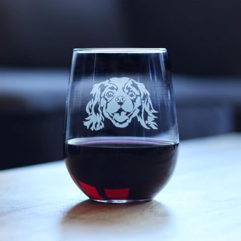 Cavalier King Charles Spaniel Stemless Wine Glass - Cute Dog Themed Decor and Gifts for Moms & Dads of Cavaliers - Large 17 Oz in Saudi Arabia