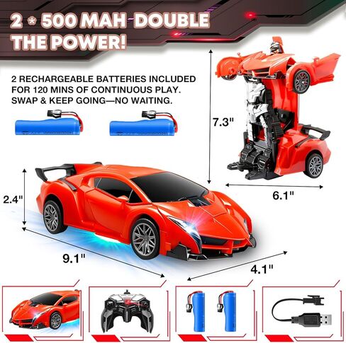 سيارة التحكم عن بُعد ، ألعاب تحويل الروبوت للأولاد من 3 إلى 8 سنوات ، سيارة RC قابلة للشحن مع الأضواء ، و 2.4 جيجا هرتز تشوه سيارة 360 درجة سباق المقياس 1:18 تحويل سيارات الأطفال هدايا عيد ميلاد عيد ميلاد in Kuwait