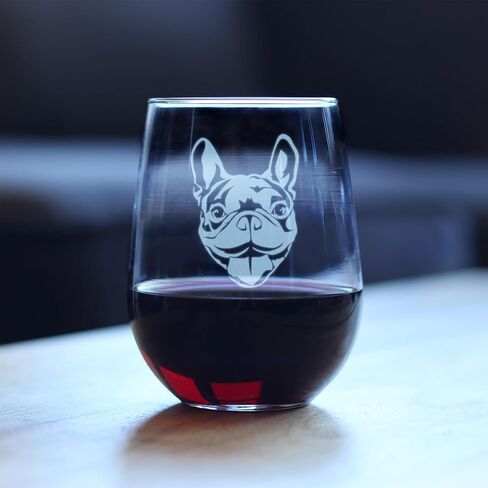 Happy Frenchie - كأس نبيذ بدون جذع - هدايا بطابع البلدغ الفرنسي اللطيف أو ديكور للحفلات للنساء والرجال - نظارات كبيرة in Kuwait