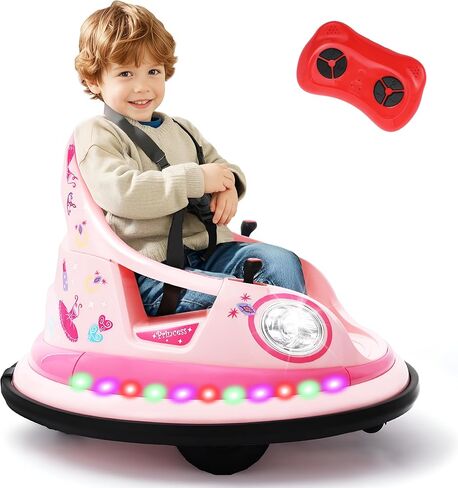 12V Kids Electric المصد سيارة للأطفال الصغار-لعبة Kiddokidz Ride-On مع Parent Remote ، 360 ° تدور ، أضواء وأصوات ، ملصقات DIY 2 PCS ، 2 سرعتين ، وردي in Kuwait