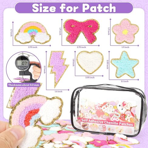 بقع تشنيل ذاتية اللصق لأكياس جرلي: Nicevinyl 116pcs زهرة متعددة الألوان نجم القلب لطيف عصا مطرزة على - إضاءة قوس قوس قزح زينة على ظهر النسيج ديكور in Kuwait